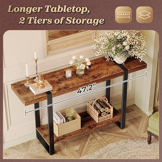 Huuger 47.2 Inch Entryway Table, 2-Tier Industrial Console Sofa Table, Accent - Image 4