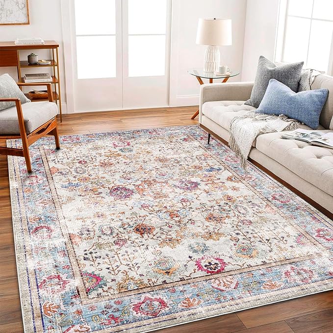 Washable Area Rug 8'x10' Vintage Traditional Mat Distressed Indoor Foldable by CHAMPLANT