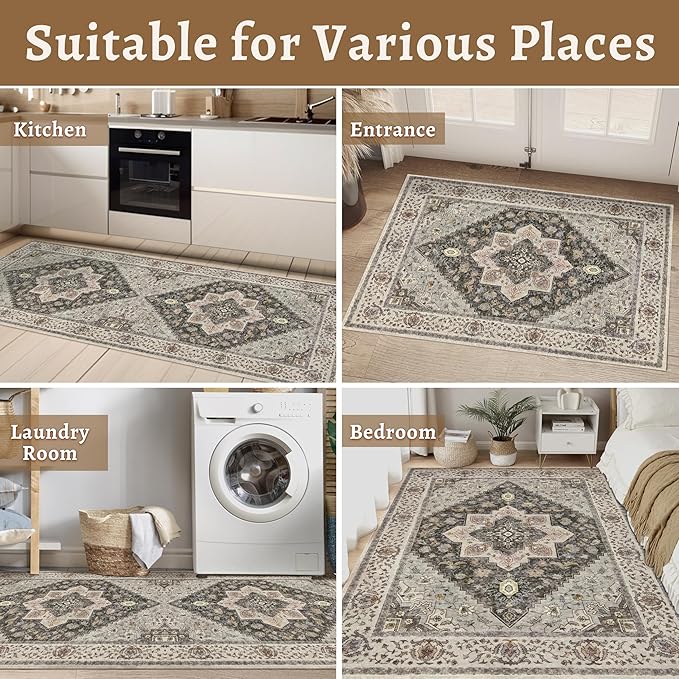 Tangsoo 2x3 Washable Rugs for Entryway, Vintage Non Slip Small Area Rug - Image 7