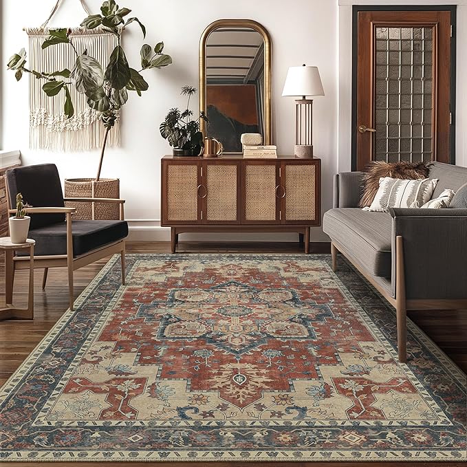 GENIMO 10x12 Area Rugs for Living Room, Machine Washable Non Slip Vintage Rugs by GENIMO