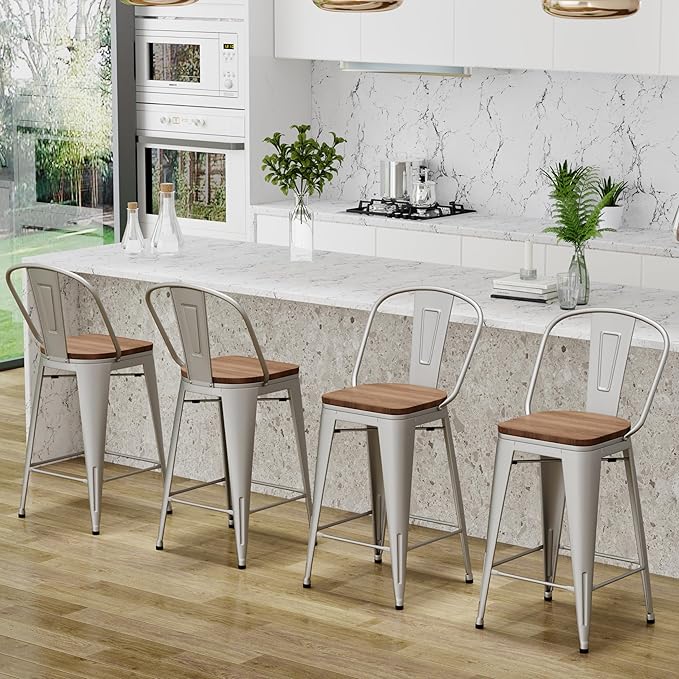Changjie Furniture 30 Inches Metal Barstools Set of 4 Counter Height Bar Stools - Image 4
