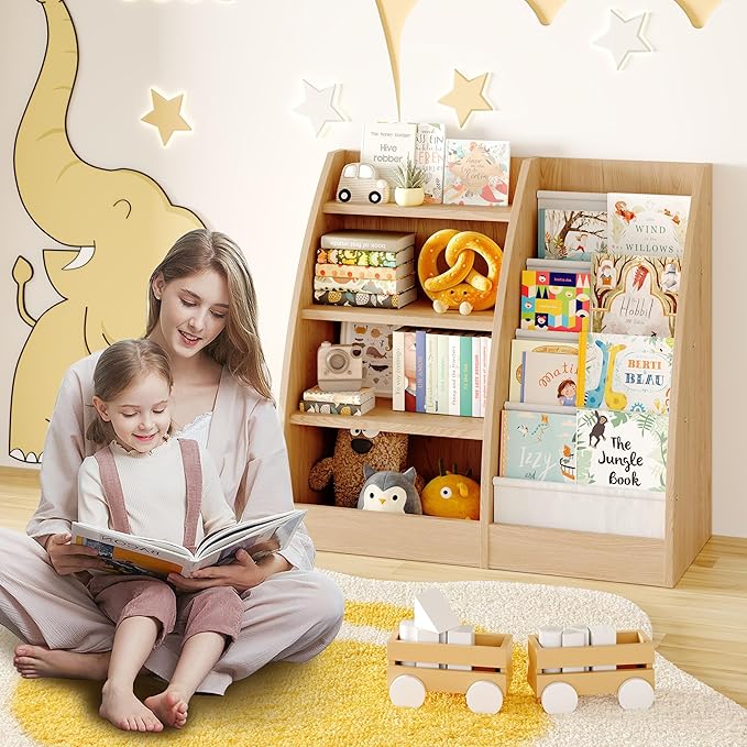 4 Tier Kids Bookshelf Set of 2, 4 Layer Sling Kids Book Shelf - Image 2