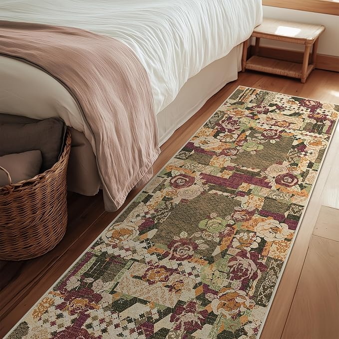 GENIMO Floral Runner Rug 2X6, Machine Washable Non Slip Vintage Patchwork by GENIMO