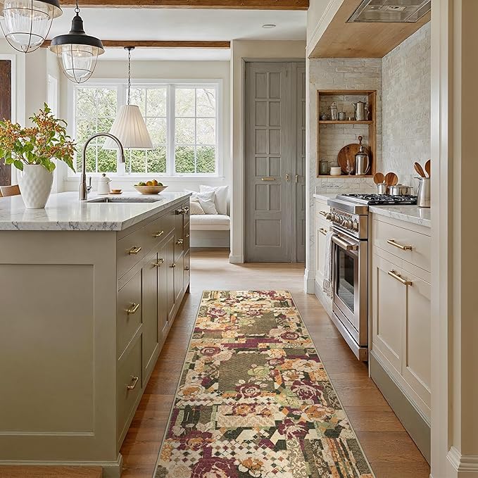 GENIMO Floral Runner Rug 2'6''x8, Machine Washable Non Slip Vintage Patchwork - Image 2