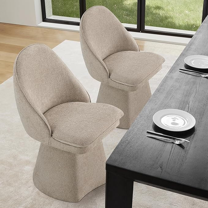Swivel Dining Chairs Modern Desk Chair Upholstered Linen Fabric Side Chair - Image 7