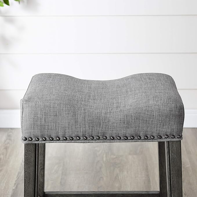 Roundhill Furniture Coco Upholstered Backless Saddle Seat Counter Stools 25.5" - Image 4