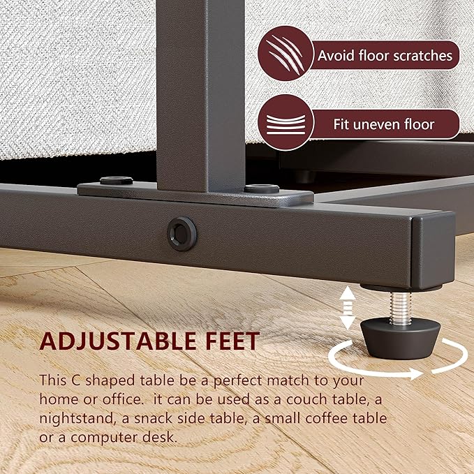 C Shaped End Table, Side Table for Sofa, Small TV Tray, Couch Table - Image 4