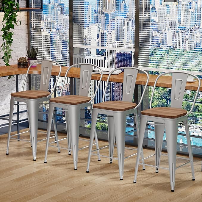 Changjie Furniture 24 Inches Metal Barstools Set of 4 Counter Height Bar Stools - Image 4