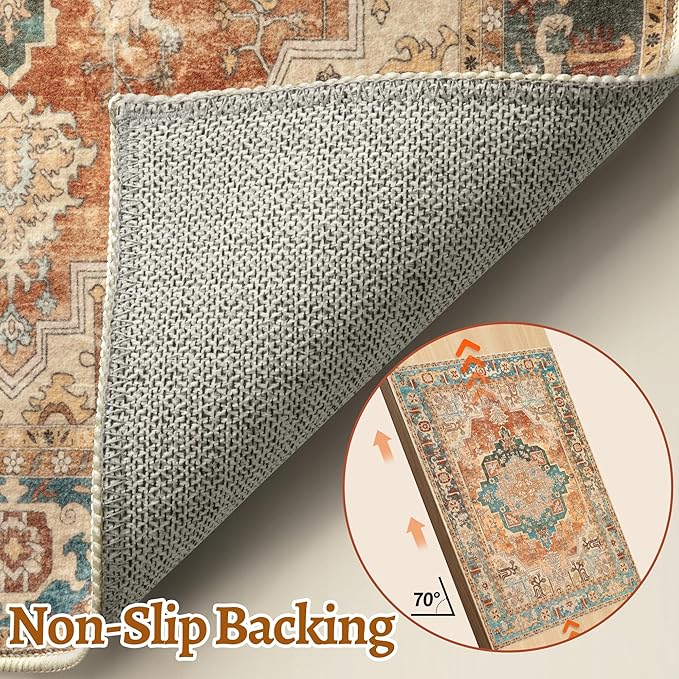 Tangsoo 4x6 Washable Rug Vintage Non Slip Indoor, Distressed Carpet - Image 3