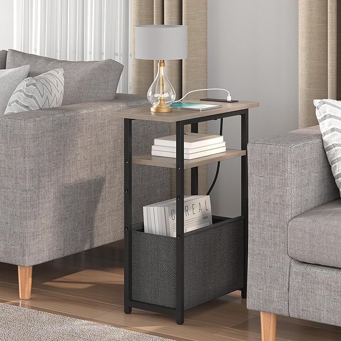 Narrow Side Table with Charging Station, Small End Table - Image 2