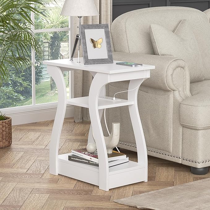 End Tables Living Room Set of 2, End White Table - Image 7