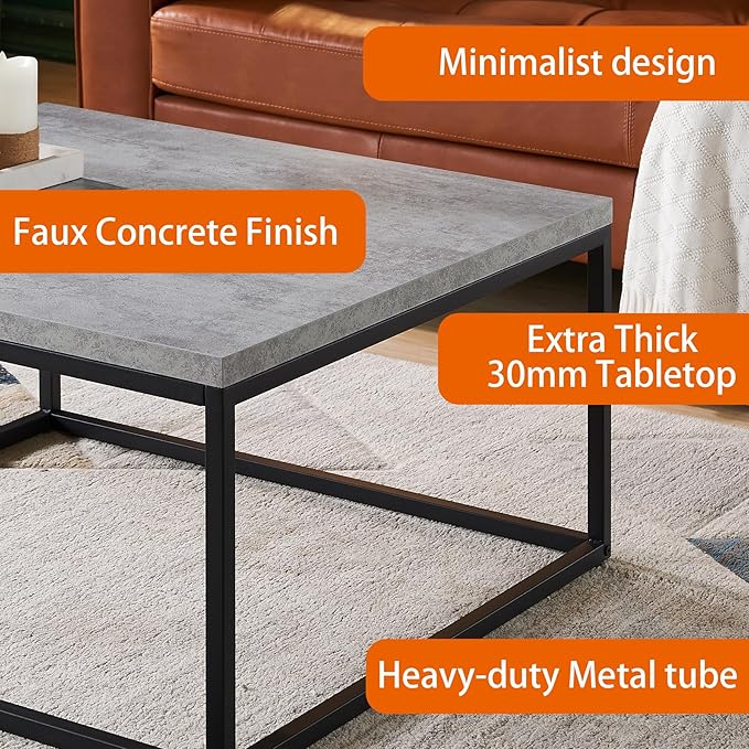 CENSI 40-Inch Concrete Accent Coffee Table Ottoman - Image 5