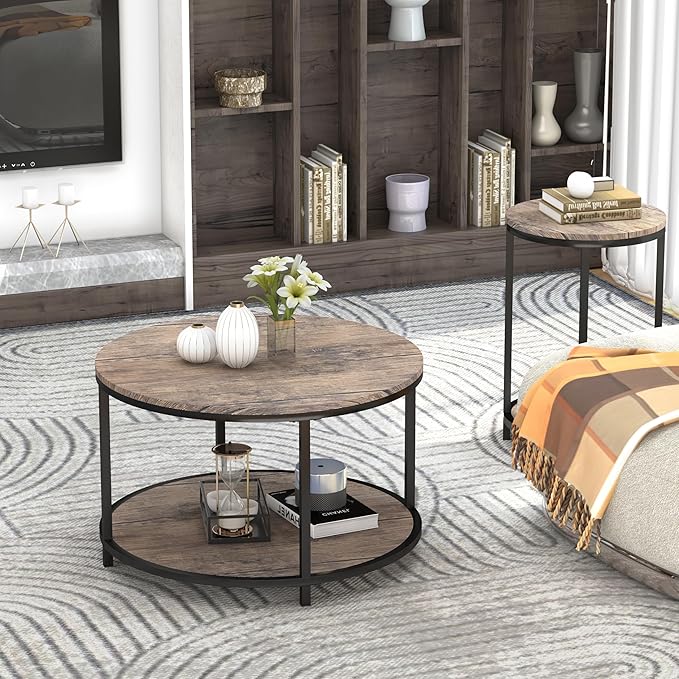 NSdirect Round Coffee Table, 25.6" Small Coffee Table - Image 3