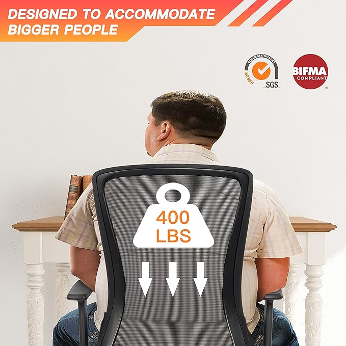 Big and Tall Office Chair for Heavy People 400lb, Ergonomic Desk Chair Mesh - Image 8