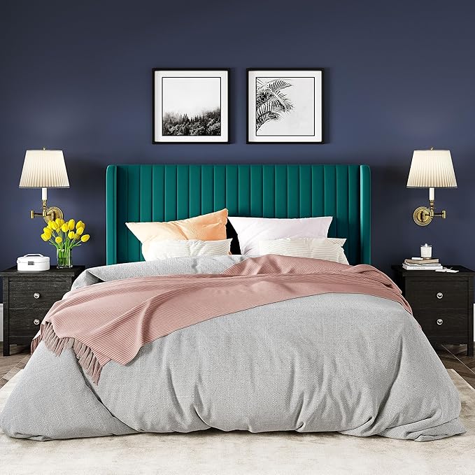 Allewie Queen Size Bed Frame/Velvet Upholstered Platform Bed/Vertical Channel - Image 3
