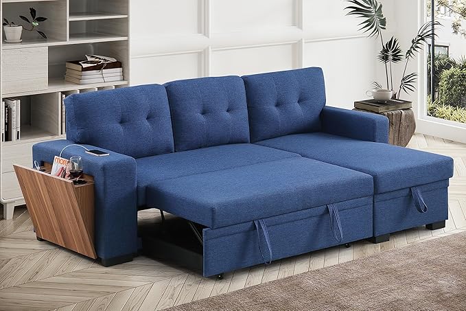 Ball & Cast L-Shape Reversible Sectional Sleeper Sofa Bed, 4 in 1 Pull Out Couch by BallCast