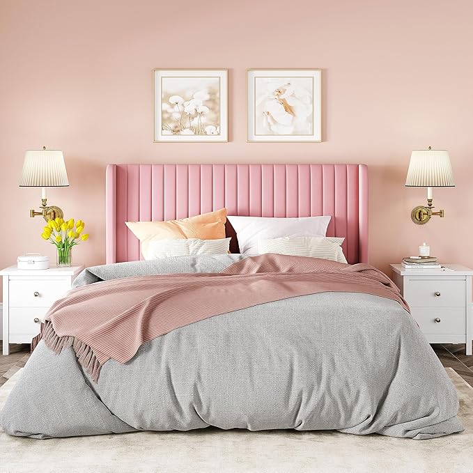 Allewie Queen Size Velvet Bed Frame/Vertical Channel Tufted Wingback - Image 3