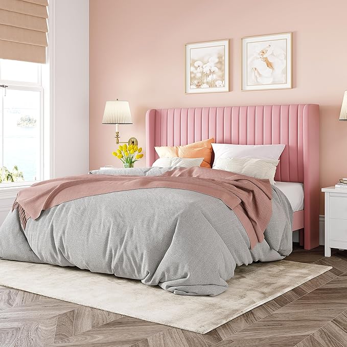 Allewie Full Size Velvet Bed Frame/Vertical Channel Tufted Wingback by Allewie