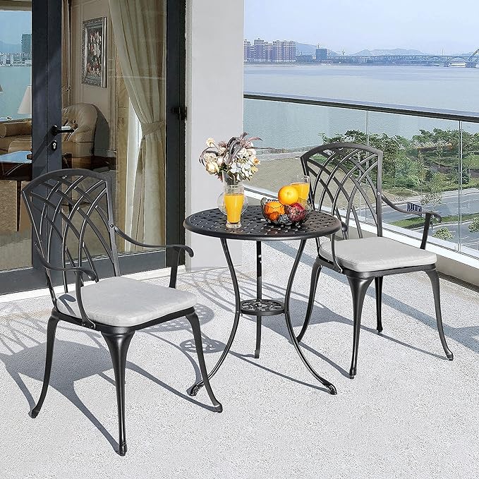 NUU GARDEN Bistro Set 3 Piece Outdoor Cast Aluminum Patio Bistro Set Patio - Image 3