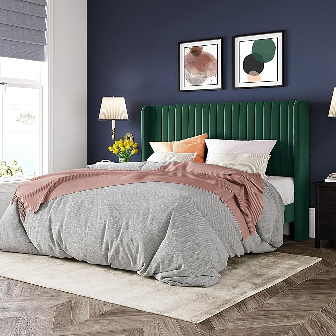 Allewie Queen Size Bed Frame/Velvet Upholstered Platform Bed/Vertical Channel by Allewie