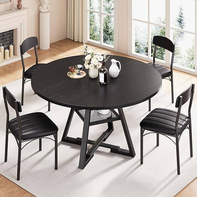 Round Dining Table Set for 4, Kitchen Table and Chairs for 4, Circle Table - Image 3