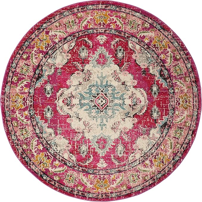 SAFAVIEH Monaco Collection 8' Round PinkMulti MNC243D Boho Chic Medallion - Image 4