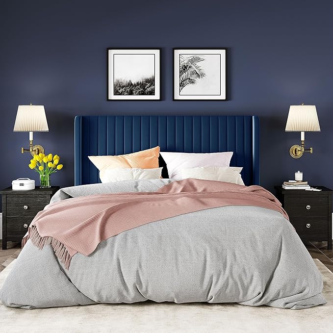 Allewie Full Size Velvet Bed Frame/Vertical Channel Tufted Wingback - Image 3