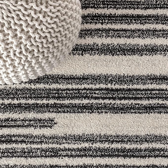 JONATHAN Y Khalil Modern Berber Stripe Cream/Black 7' Round Indoor Area Rug - Image 4