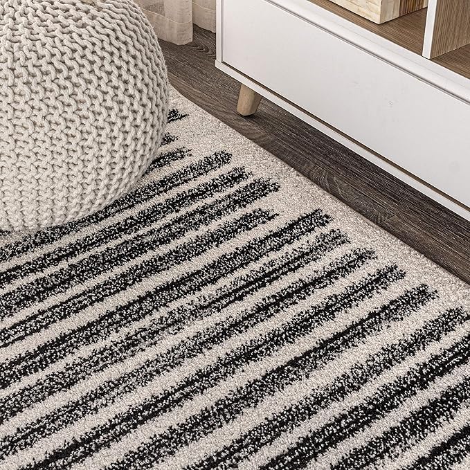 JONATHAN Y Khalil Modern Berber Stripe Cream/Black 6x6 Square Indoor Area Rug - Image 5