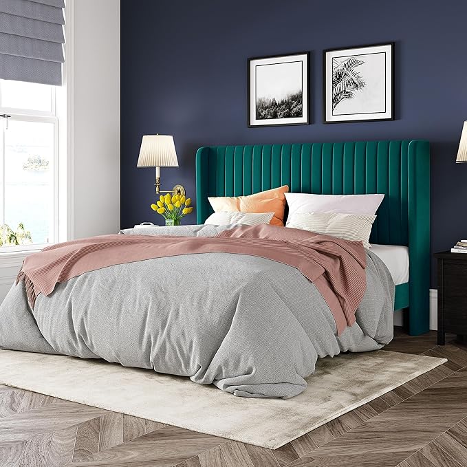 Allewie Queen Size Bed Frame/Velvet Upholstered Platform Bed/Vertical Channel by Allewie