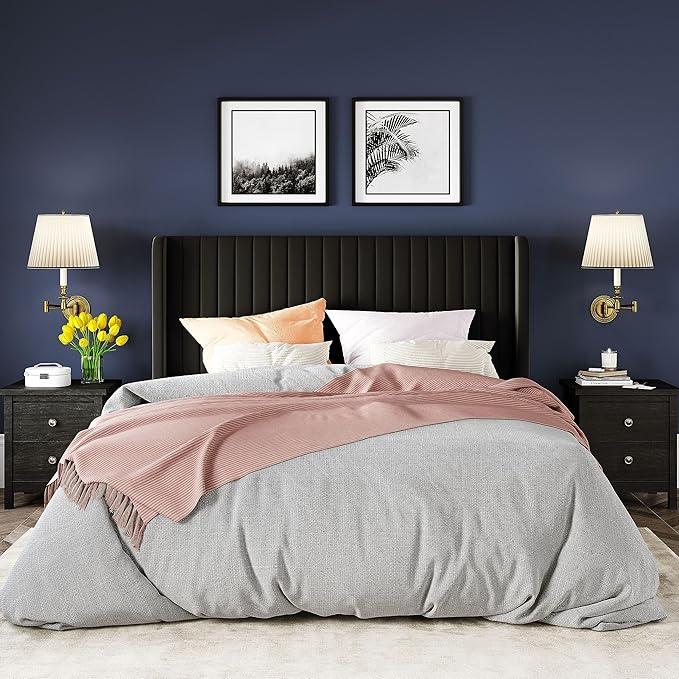Allewie Queen Size Velvet Bed Frame/Vertical Channel Tufted Wingback - Image 3