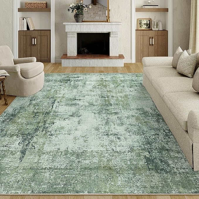 9x12 Area Rug Dark Green Modern Neutral Abstract Living Room Bedroom Indoor - Image 5