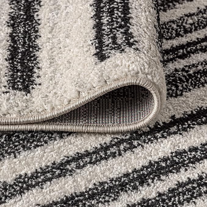 JONATHAN Y Khalil Modern Berber Stripe Cream/Black 8' Round Indoor Area Rug - Image 6