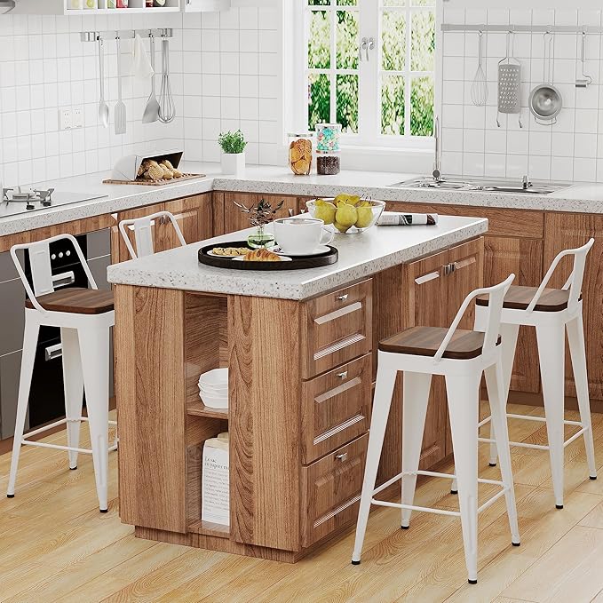 WENTMENT Bar Stools Set of 4 Counter Height Metal Barstools - Image 5