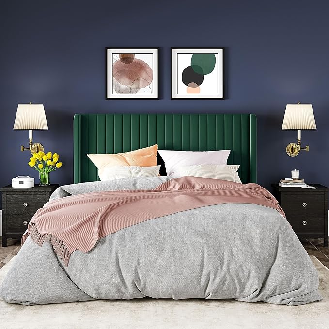 Allewie Queen Size Bed Frame/Velvet Upholstered Platform Bed/Vertical Channel - Image 3
