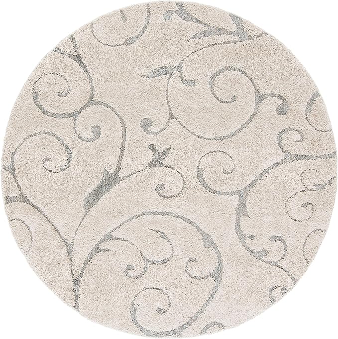 SAFAVIEH Florida Shag Collection 8' Round Beige/Blue Grey SG455 Scrolling Vine - Image 3