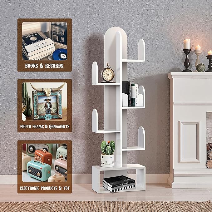 Cactus Tree Bookshelf, 5-Tier Wood 50" Tall Corner Book Storage Rack - Image 3