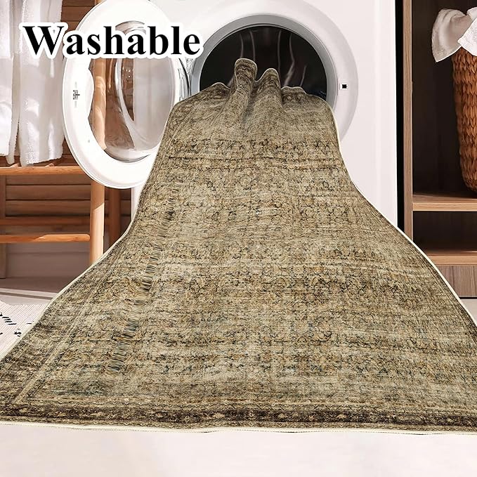 Area Rug 8x10 Washable Rug Brown Vintage Traditional Mat Distressed Indoor - Image 4