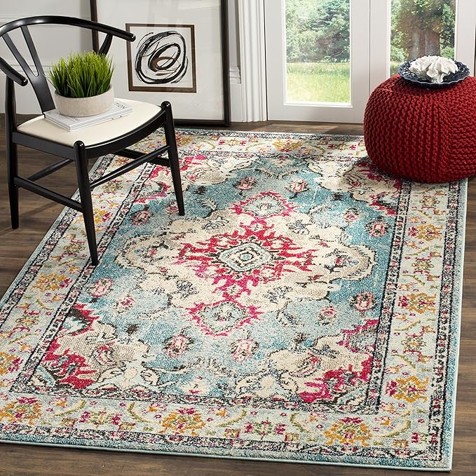 SAFAVIEH Monaco Collection 3' x 5' Light BlueFuchsia MNC243J Boho Chic by SAFAVIEH