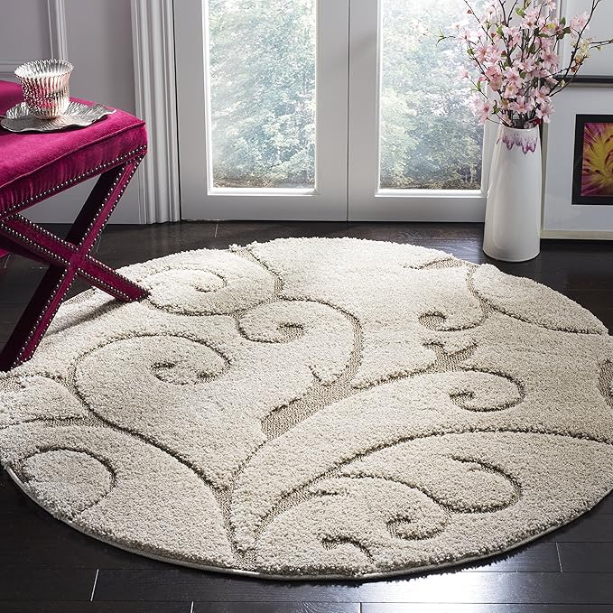 SAFAVIEH Florida Shag Collection 10' Round Cream/Beige SG455 Scrolling Vine by SAFAVIEH