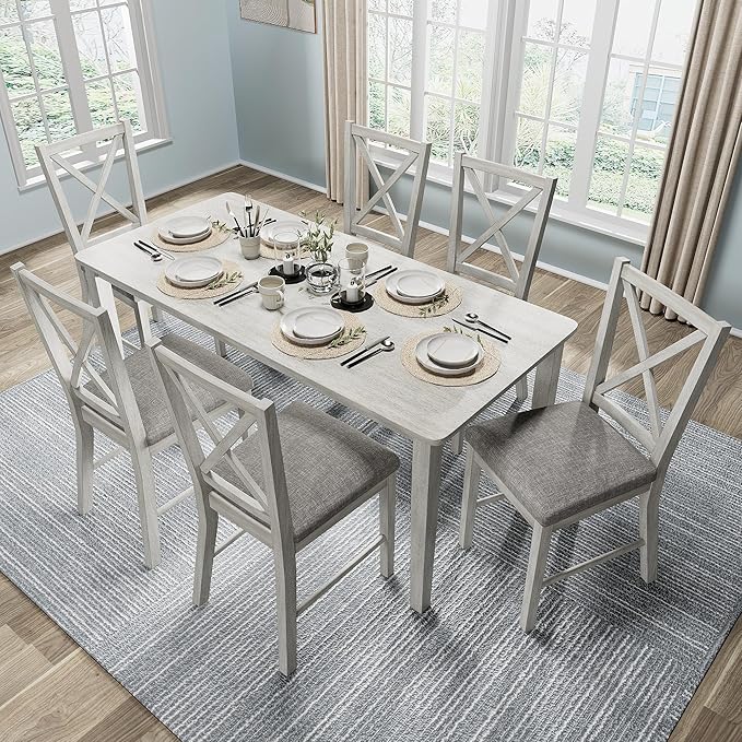 7-Piece Solid Wood Dining Table Set - Image 4