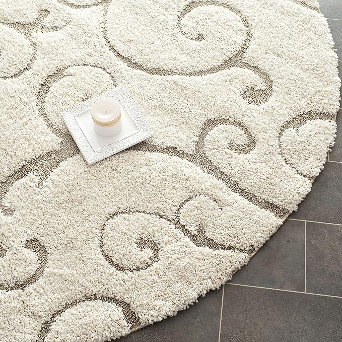SAFAVIEH Florida Shag Collection 10' Round Cream/Beige SG455 Scrolling Vine - Image 2