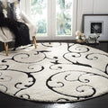 SAFAVIEH Florida Shag Collection 8' Round Ivory/Black SG455 Scrolling Vine by SAFAVIEH
