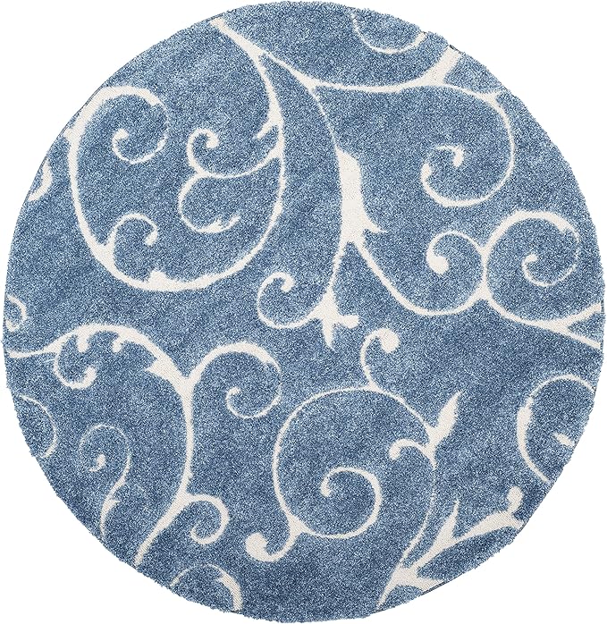 SAFAVIEH Florida Shag Collection 4' Round Light Blue/Cream SG455 Scrolling Vine - Image 3